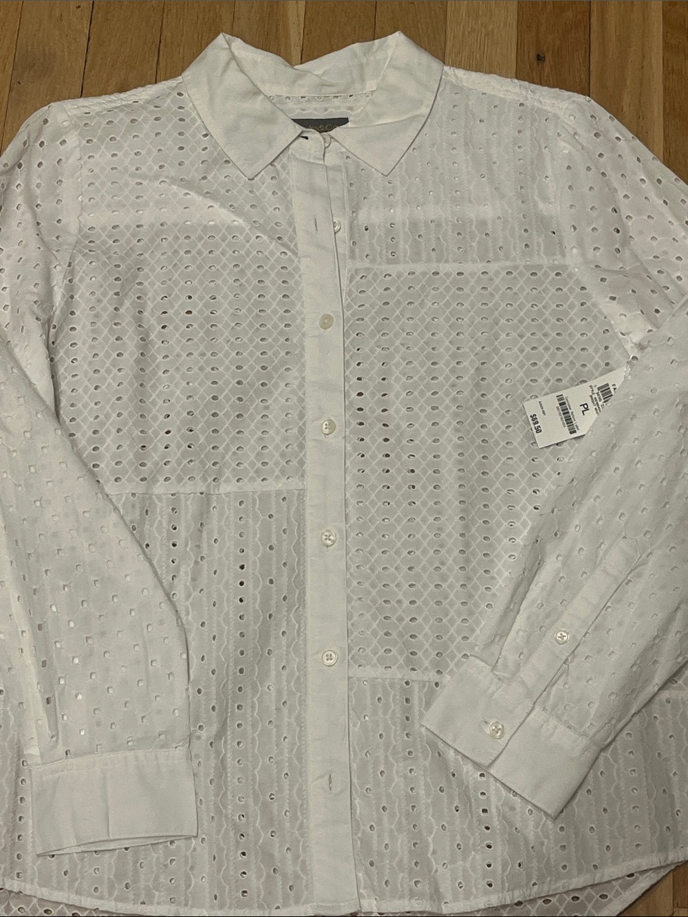 NWT White Eyelet Button-Front Blouse PL